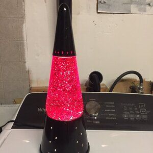 Silver Stars & Moons Glitter Lamp Stainless/Aluminum Base Top Genuine Lava Brand